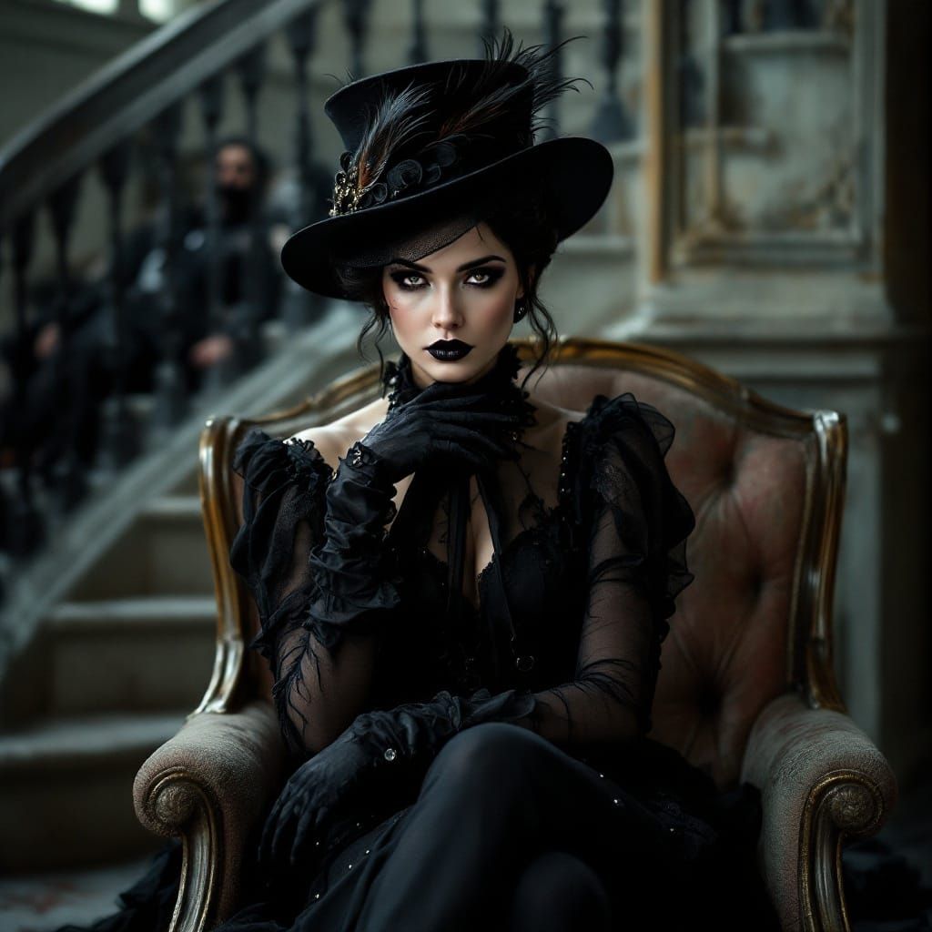 Evil Regina Giddens in Edwardian Attire with Dark Background