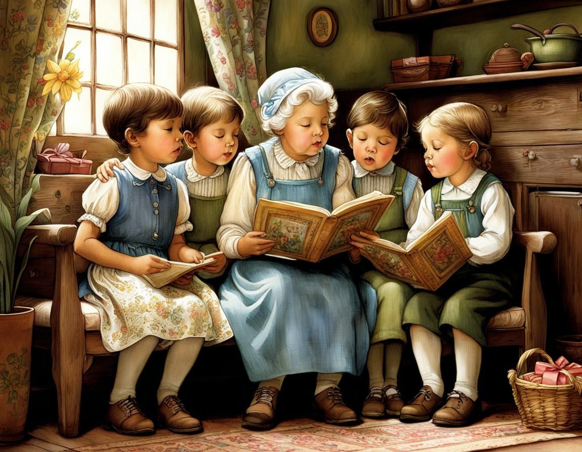 Grandchildren's Birthday Serenade: A Vintage Illustration