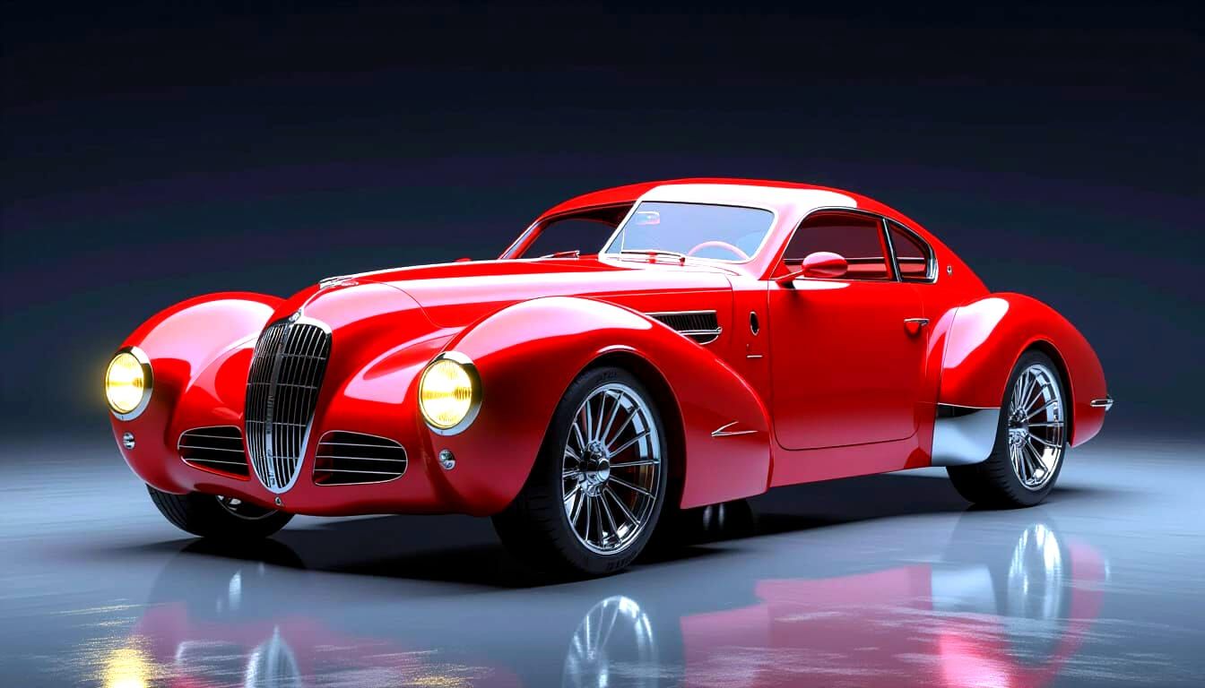 Retro-Modern Sports Car in Rosso Corsa Paint