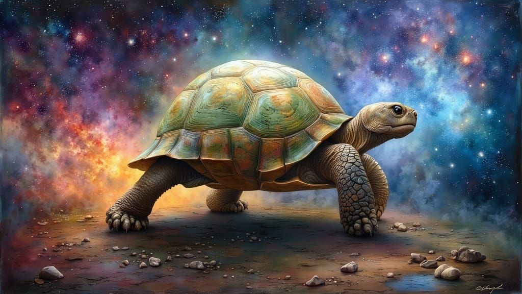 Cosmic Tortoise Balancing Earth Disc