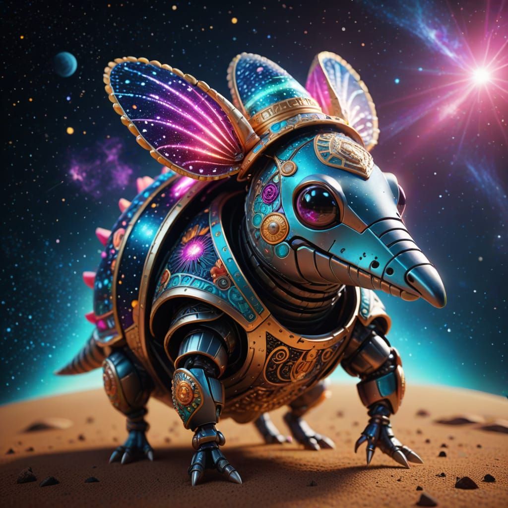 Robotic Armadillo Soars Through Space in Digital Art