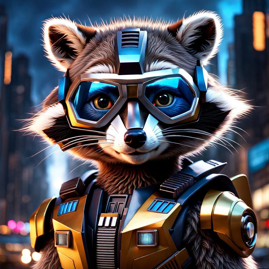 Transformer Raccoon Portrait in Detailed 3D Style