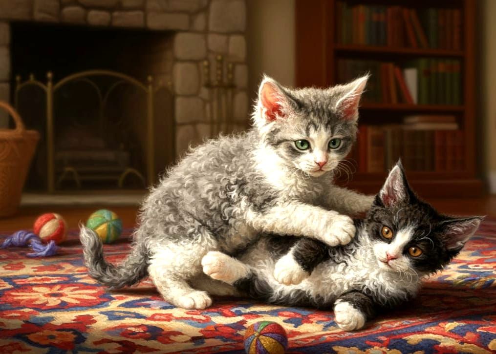 Selkirk Rex siblings, playing