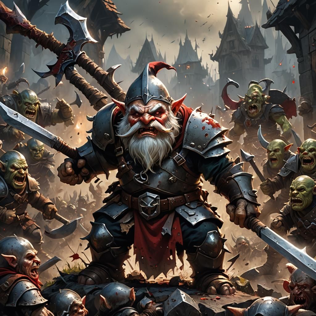 Gnome Warrior in Epic Battle, Fantasy Artwork