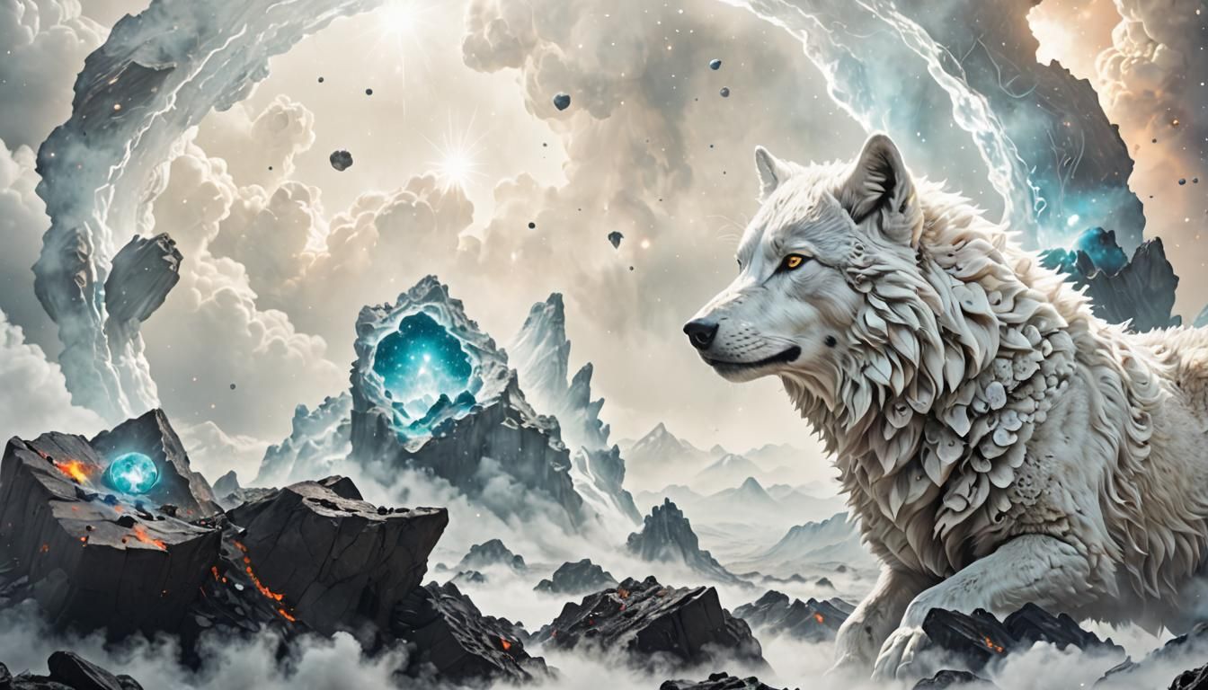 Surreal Nebula Wolf in Aetherpunk Art Nouveau Style