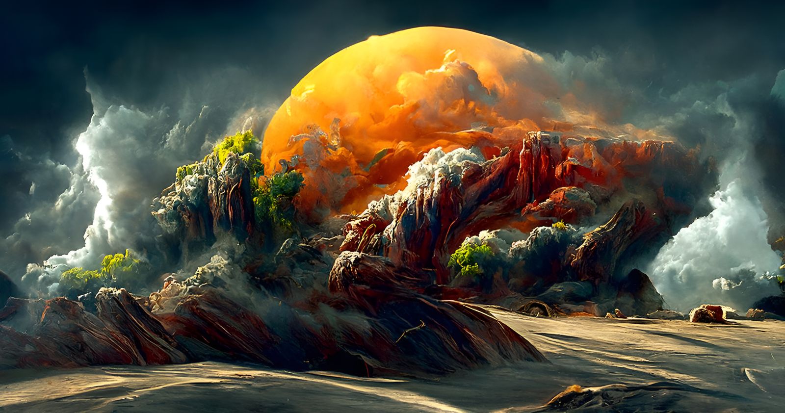 Epic Desert Dust Storm Landscape Painting