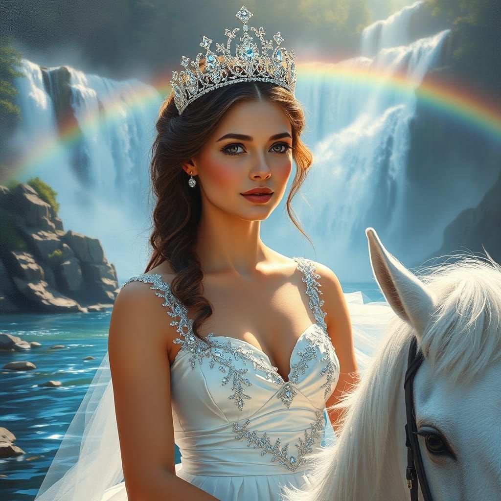 Diamond Crowned Woman on Horse, Oil Painting