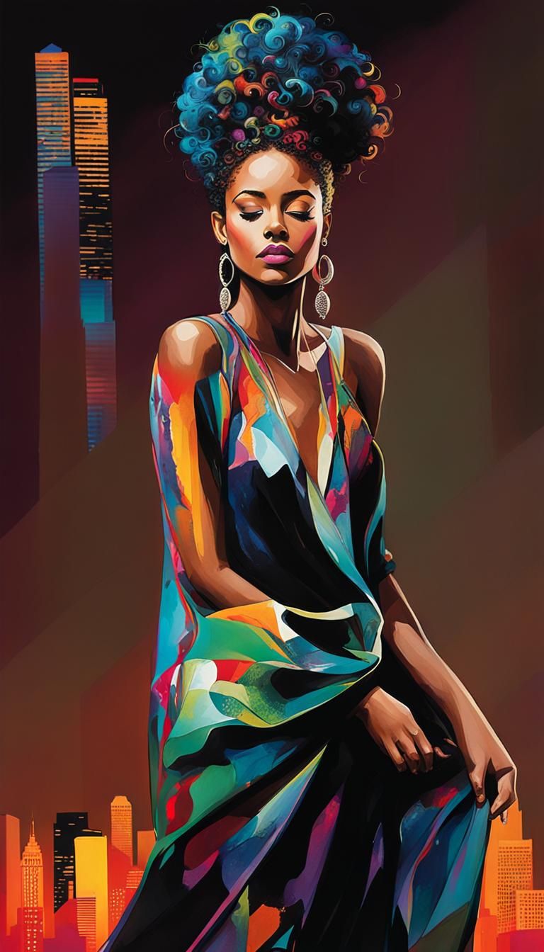 Woman with Cityscape in Dina Wakley Style