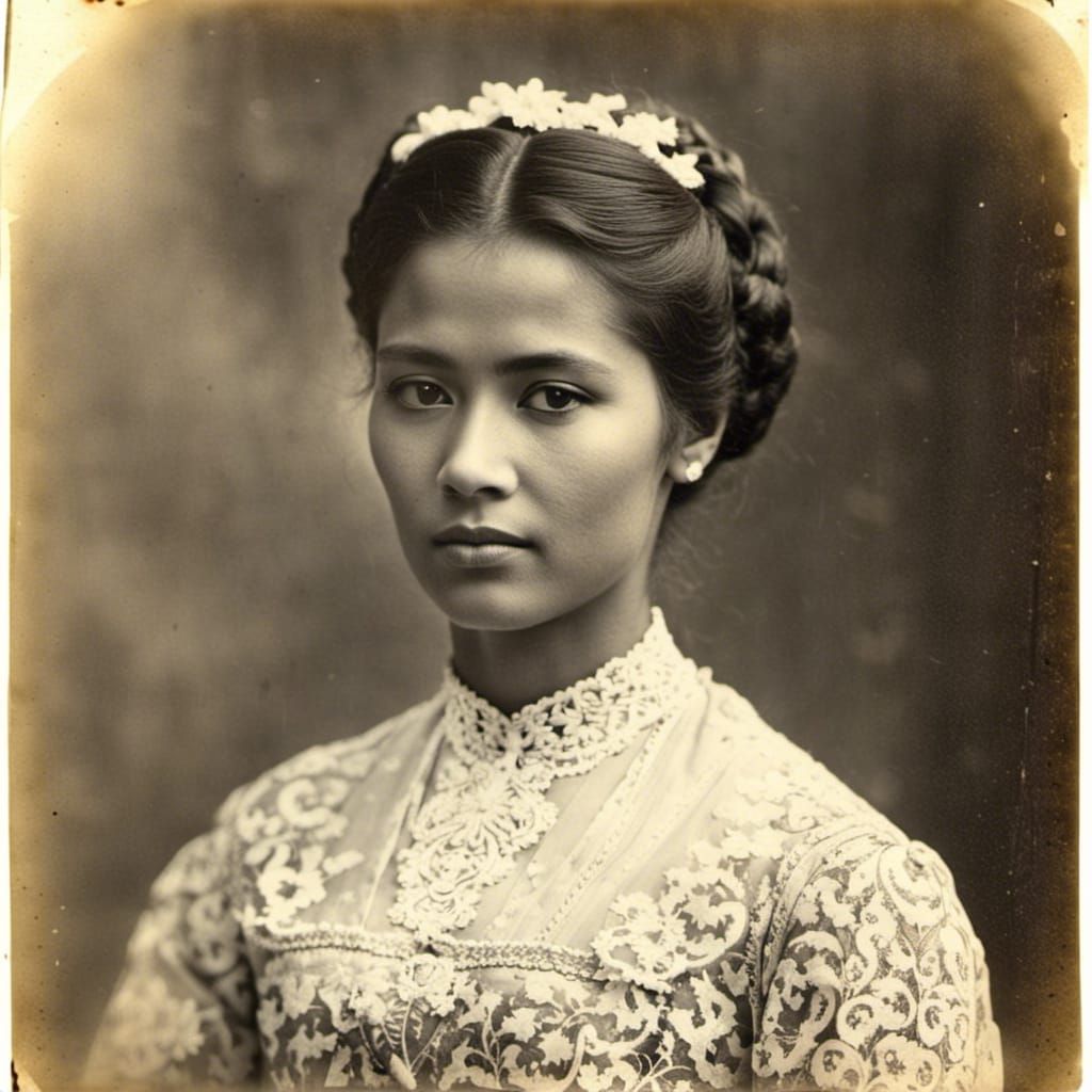 Indonesian Woman in Victorian Dress, Faded Photo