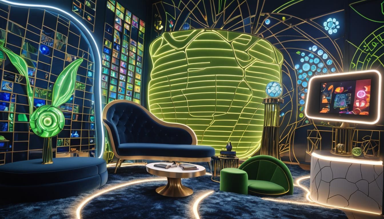 Whimsical-Futuristic Living Room with Neon Lights
