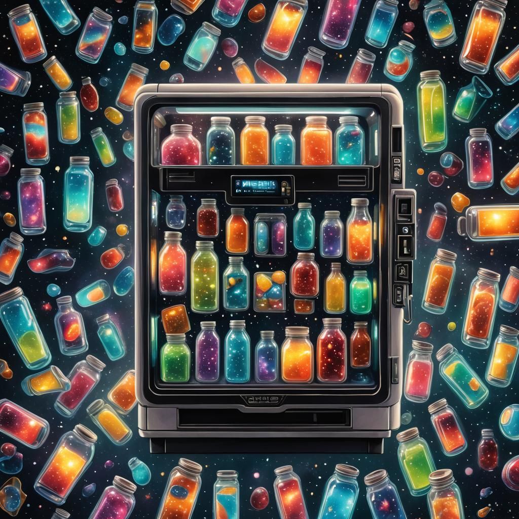 Sci-Fi Vending Machine with Miniature Galaxies