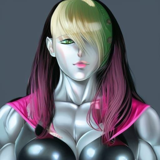 Anime Bodybuilder in Pink Bikini: Detailed Portrait