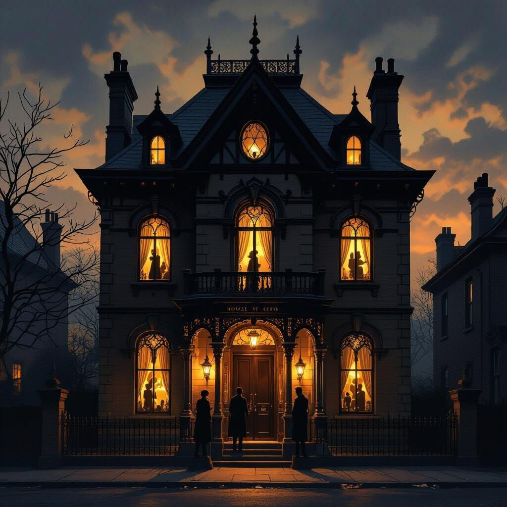 Gothic Victorian Brothel at Night: A Dark Romanticism View