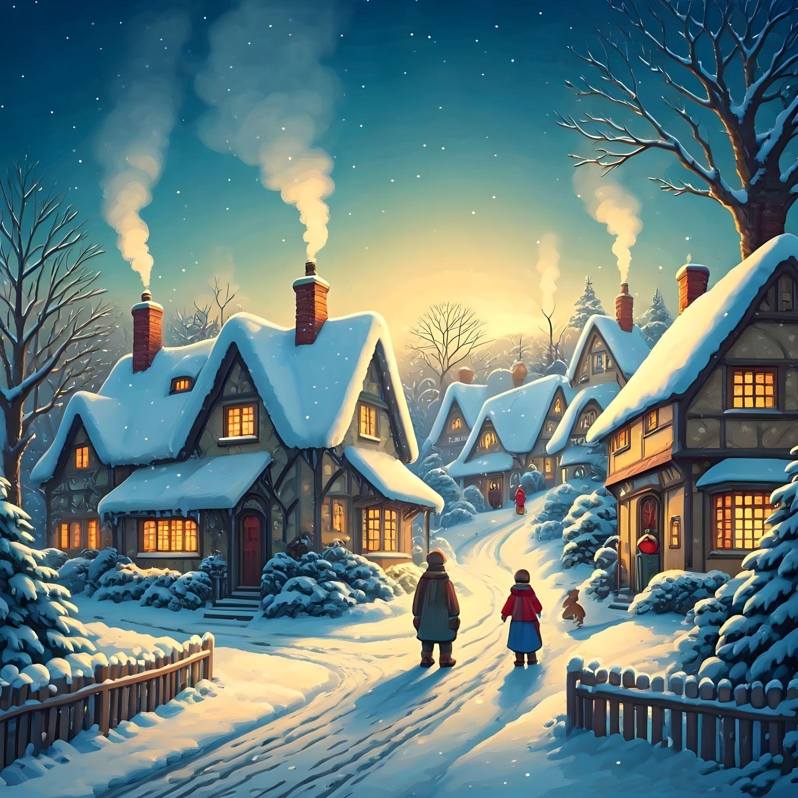 Pop-Up Book Winter Village Illustration