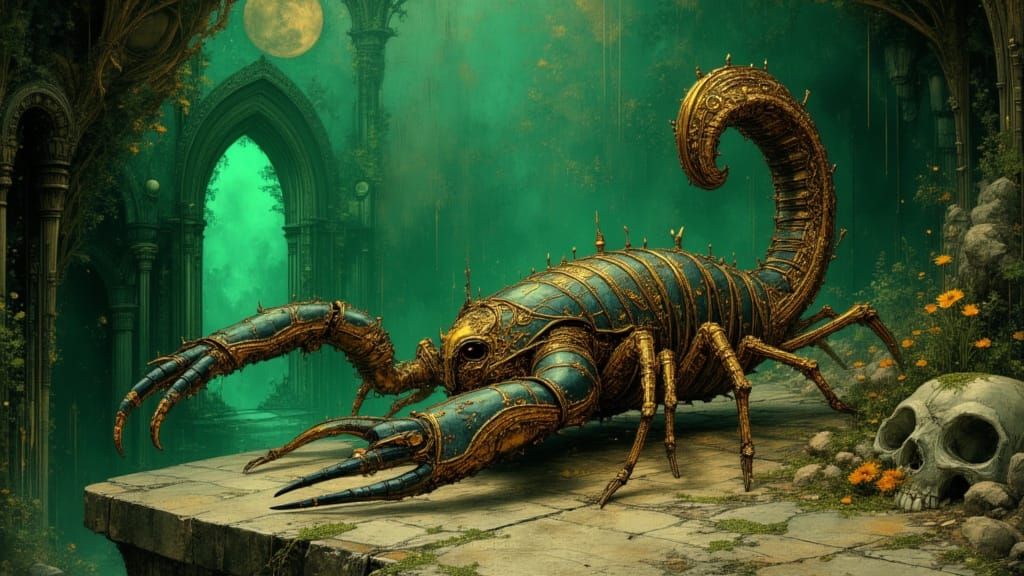 Scorpion Queen and Giant Scorpion in Gothic Lair