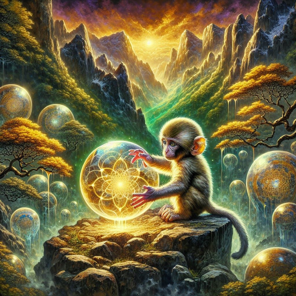 Monkey in Glowing Sphere, Splash Art Style