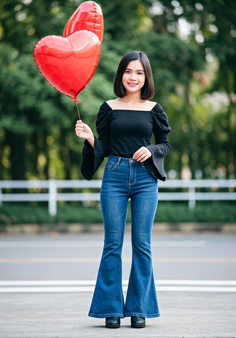 Thai Woman with Heart Balloon in Natural Light