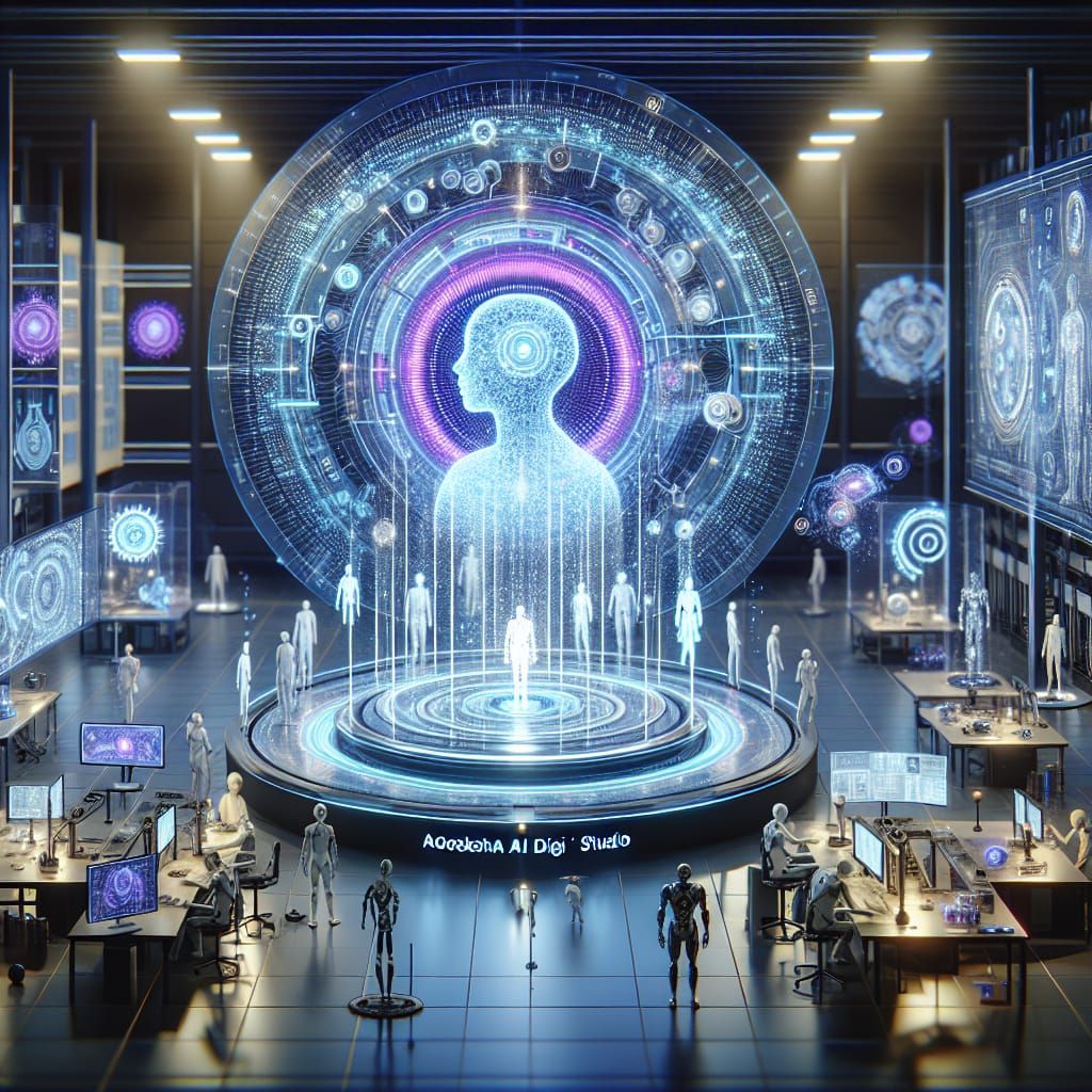 Futuristic Lab Creates AI Agents in Digital Illustration