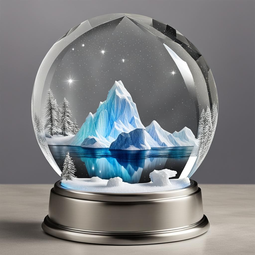 Illuminated Prismatic Iceberg in Snow Globe