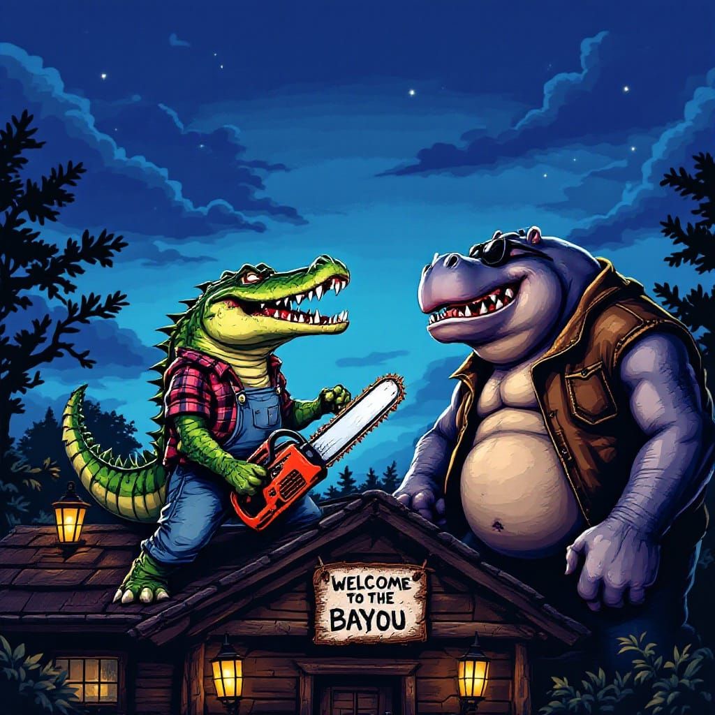 Epic 8-Bit Pixel Art Battle in the Bayou
