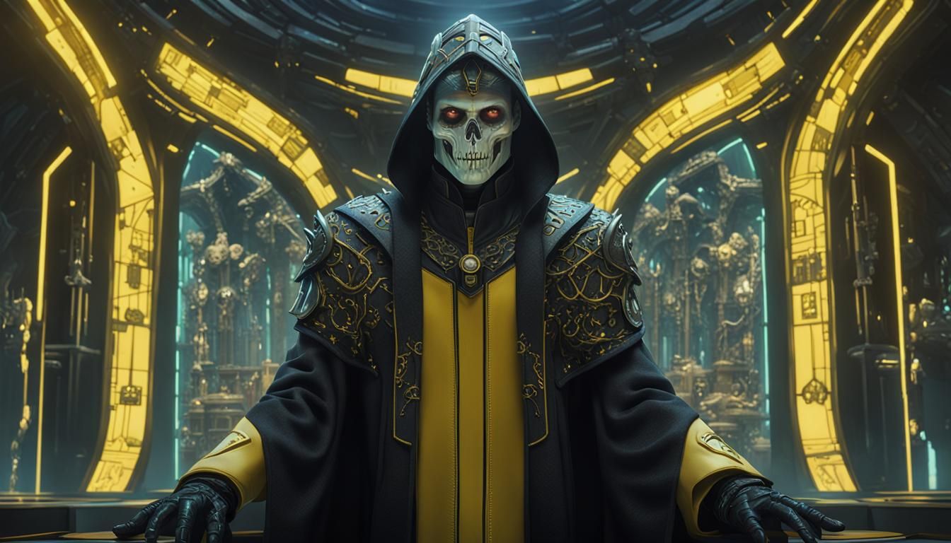 Futuristic Sci-Fi Necromancer on Spaceship Bridge