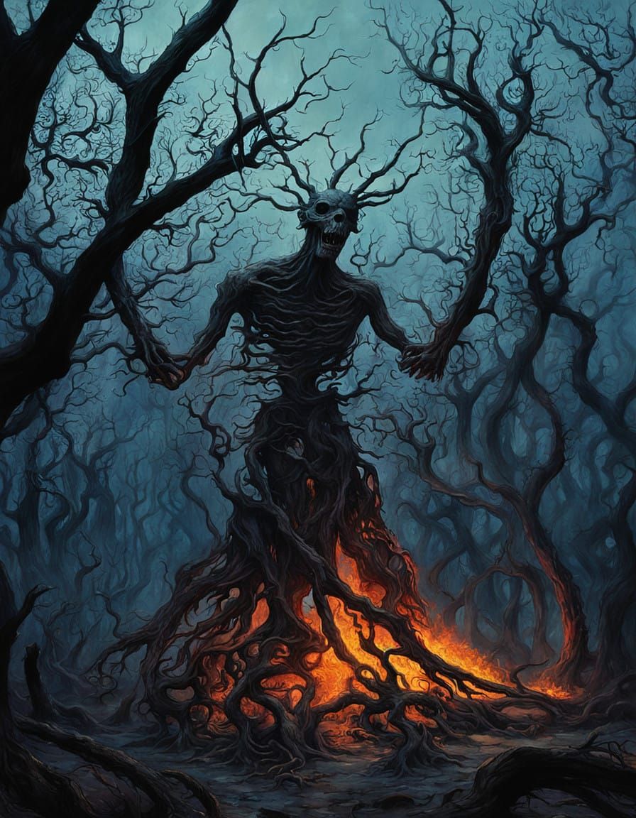 Medieval Folk Art Scene of Hell's Torment