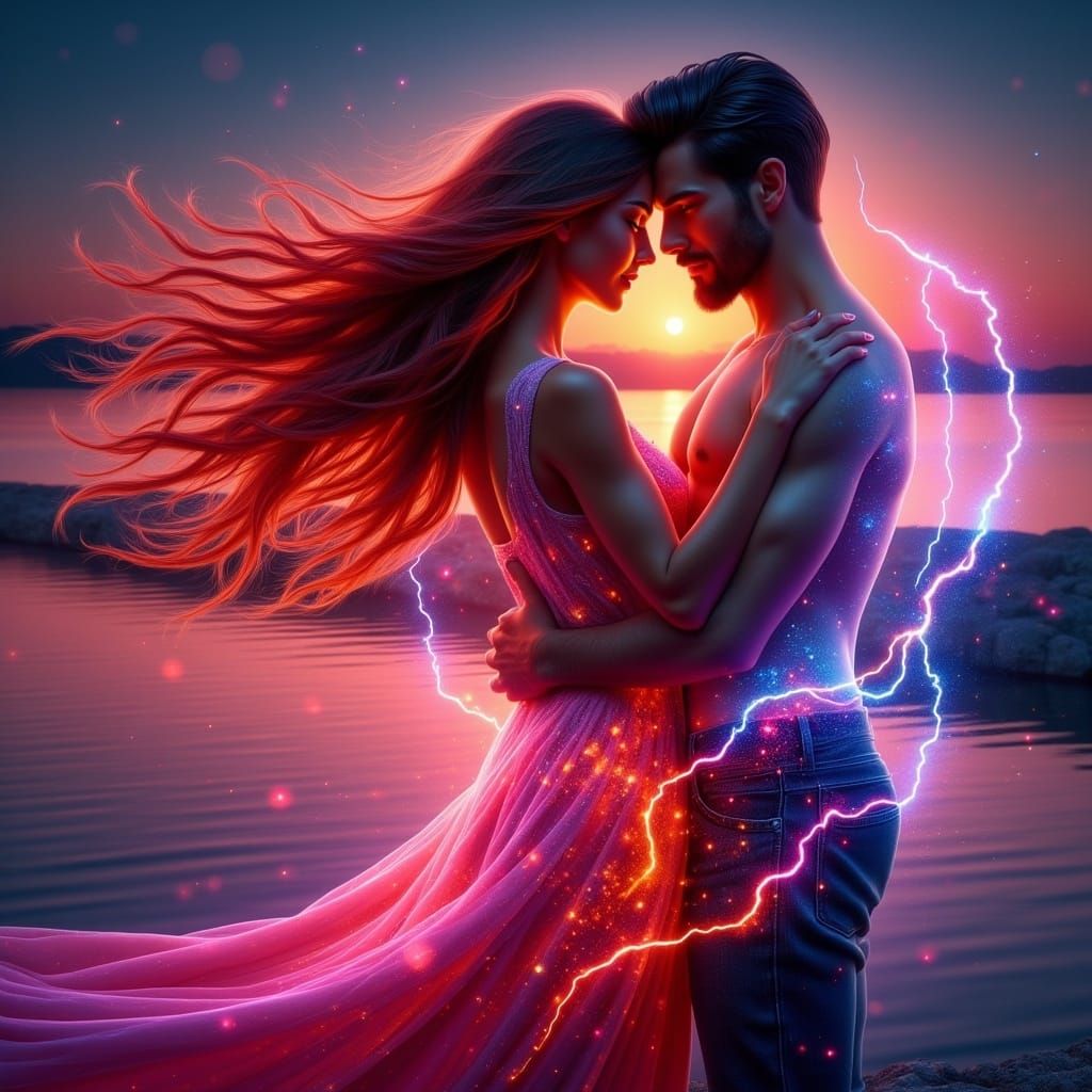 Electrifying Dance: Couple Embraces in Starlight