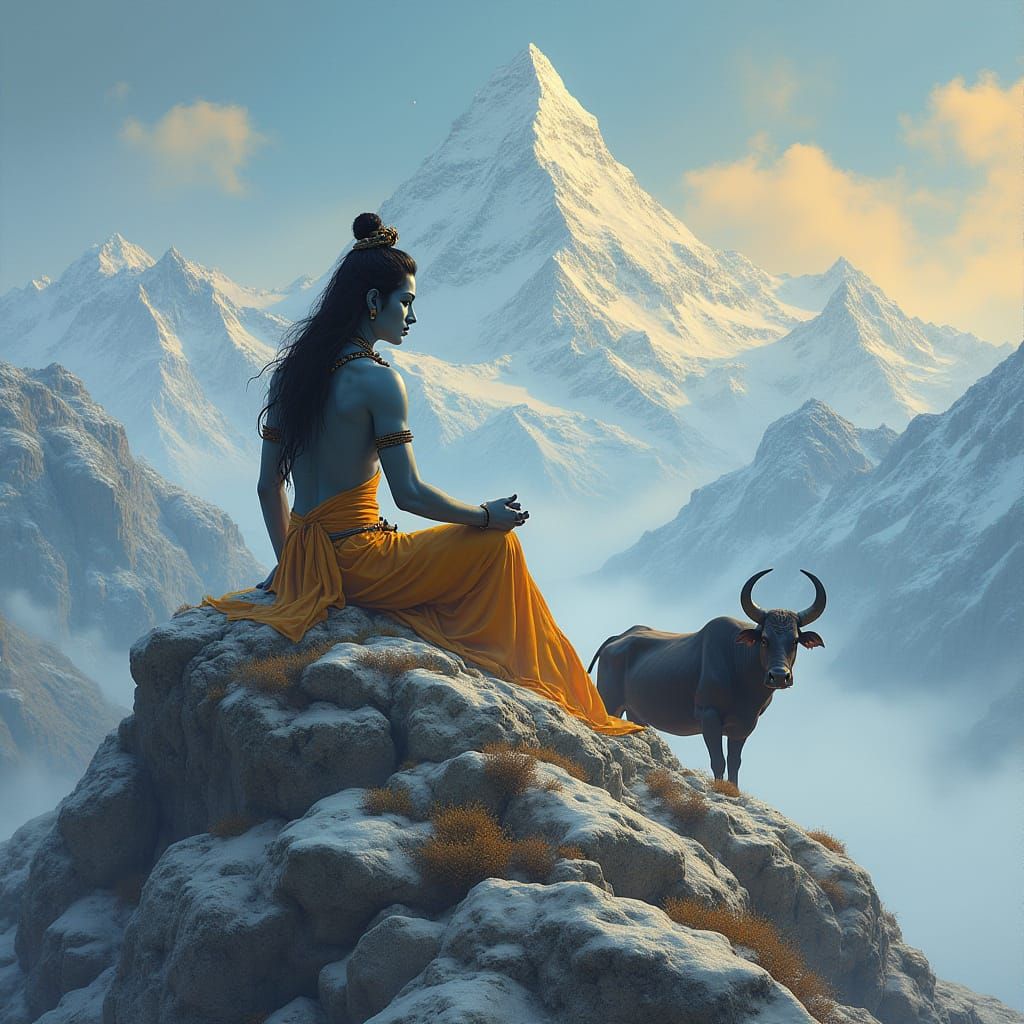 Lord Shiva and Parvati on Mount Kailash
