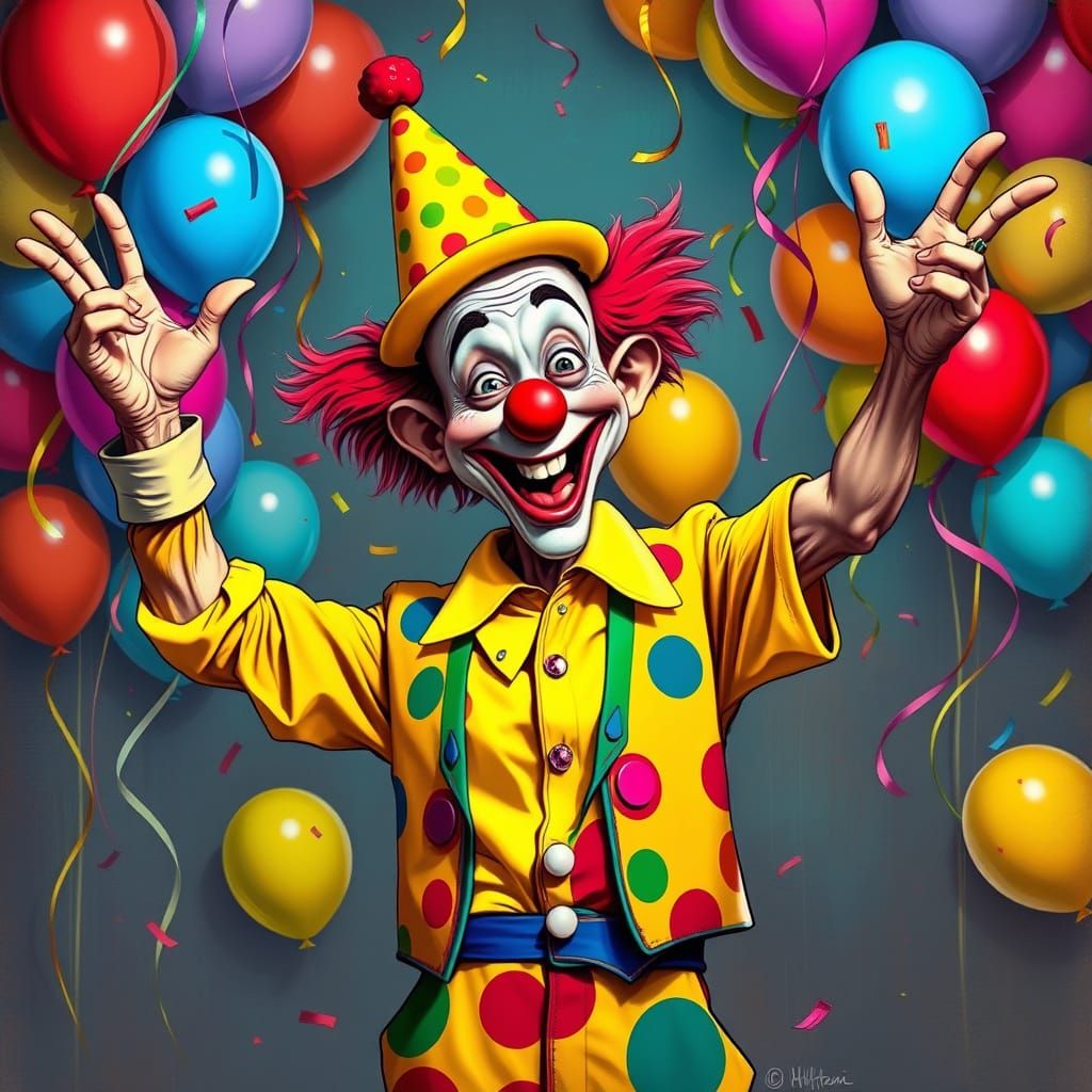 Exuberant Party Clown in Vibrant Humorous Caricature