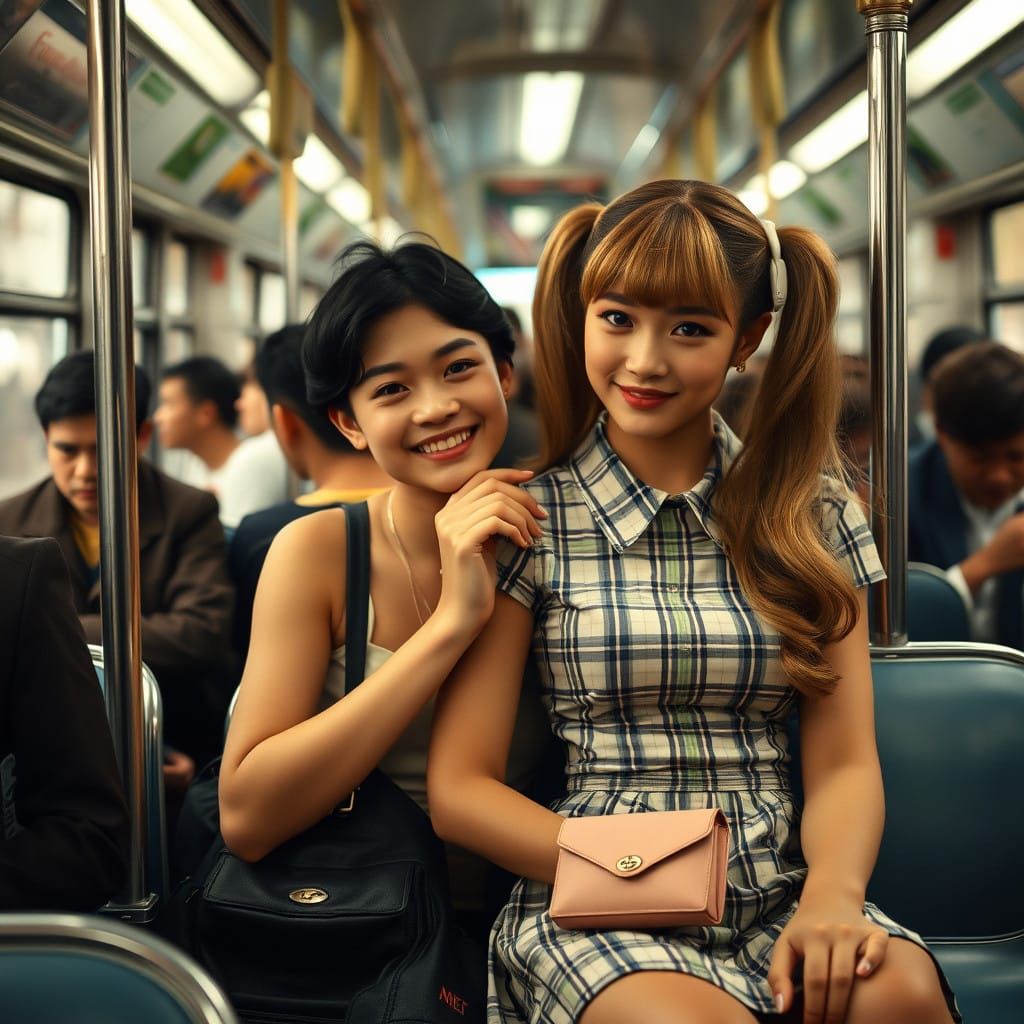 Ethereal Bus Scene with Intimate Moment