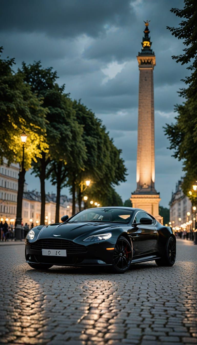 Luxury Aston Martin DB12 Speeds Past Iconic Munich Monument