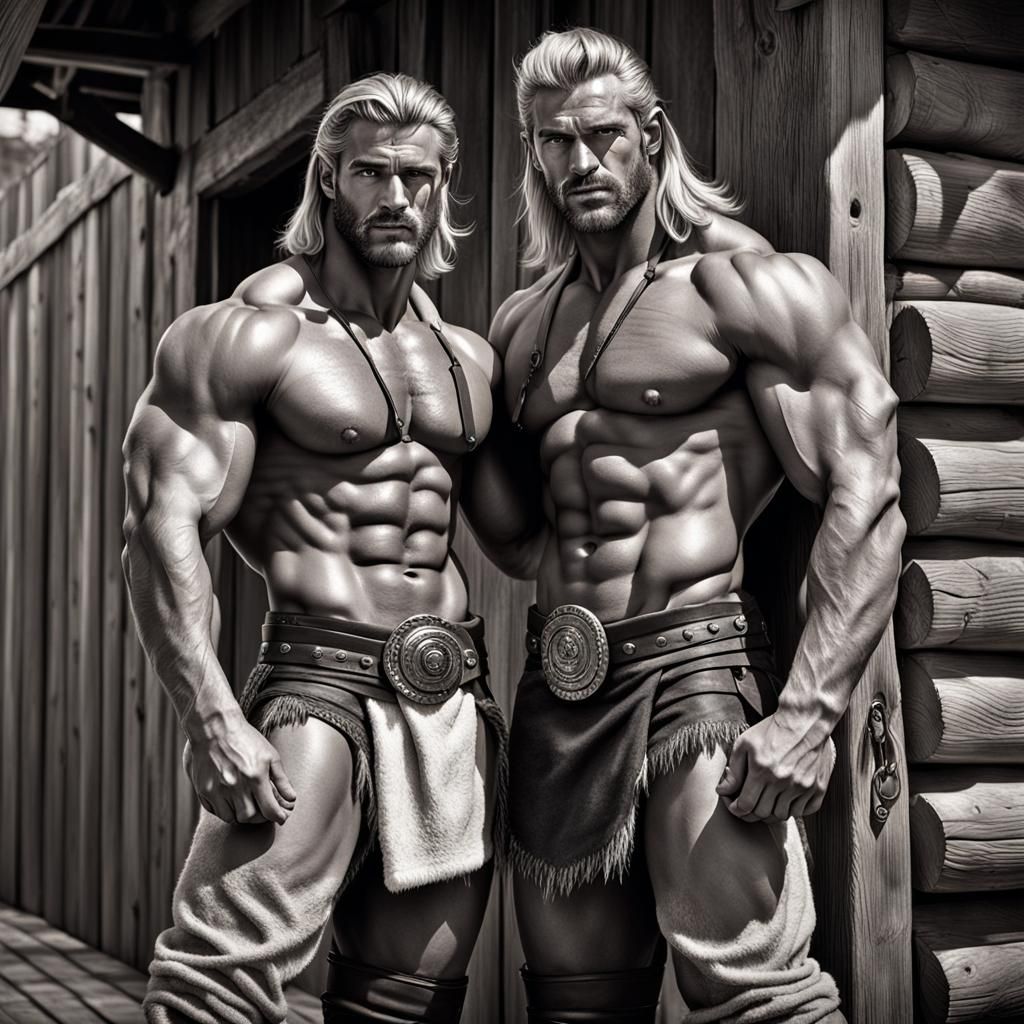 Barbarian Warriors in Black and White Hyperrealism