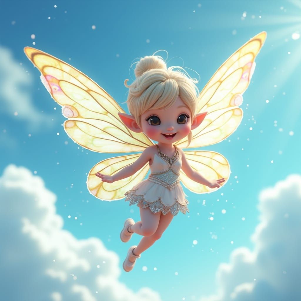 Enchanted Fairy Levitates Amidst Ethereal Skies