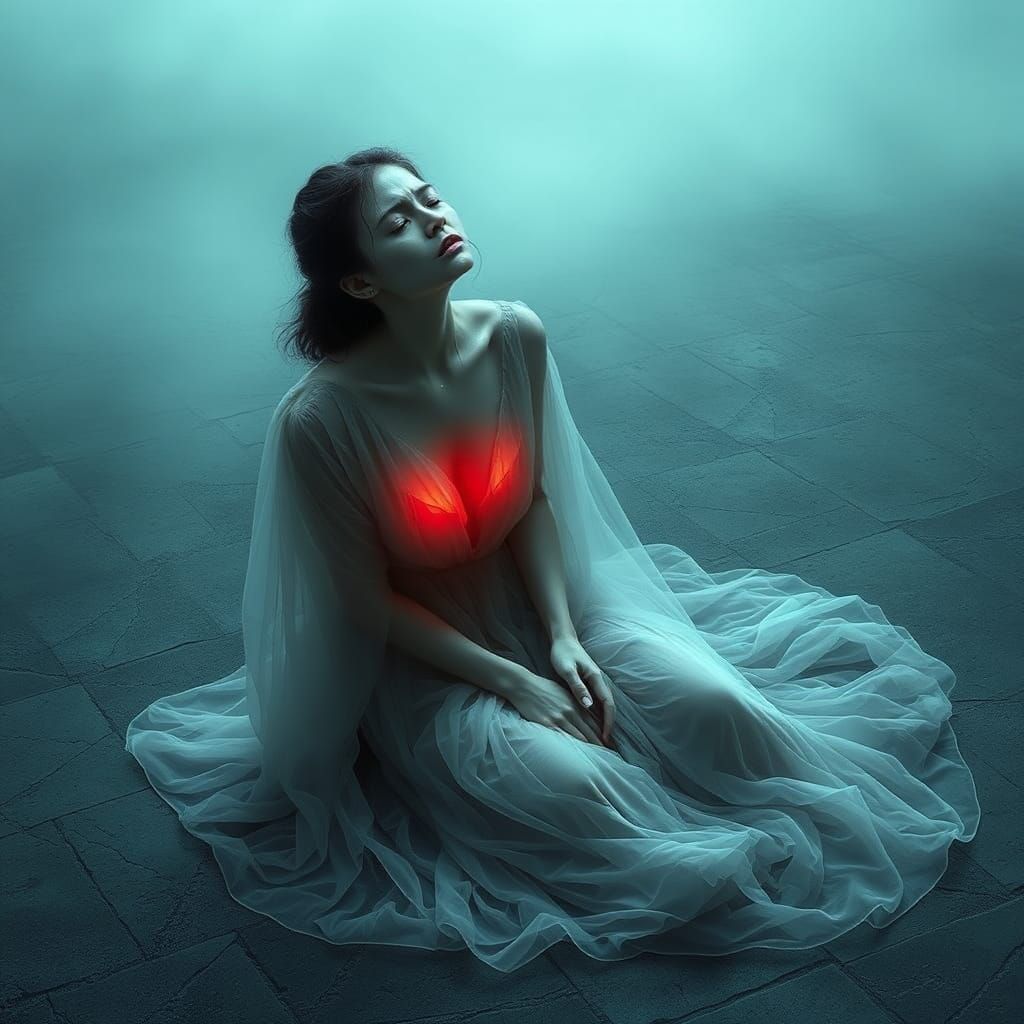 Woman in Gray Gown Overcome with Sorrow