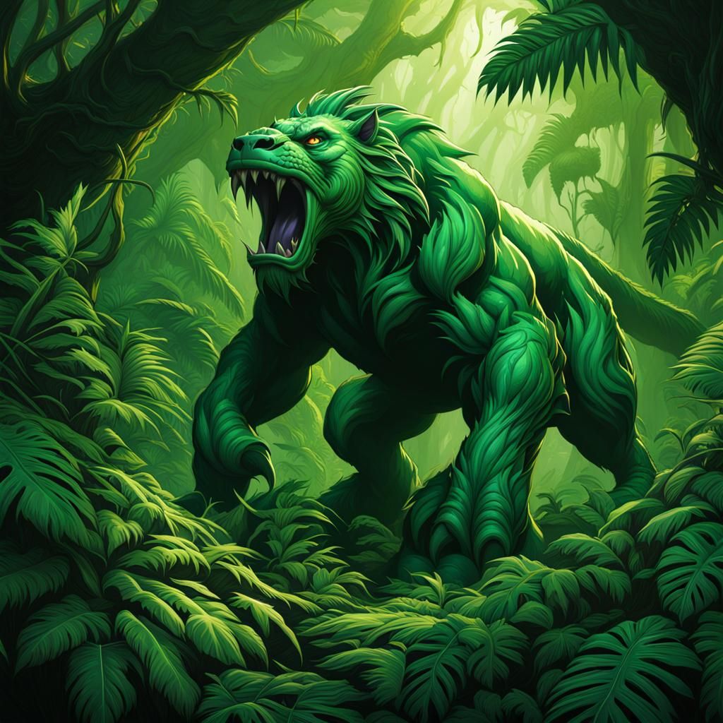 Green Jungle Beast Comic Book Art
