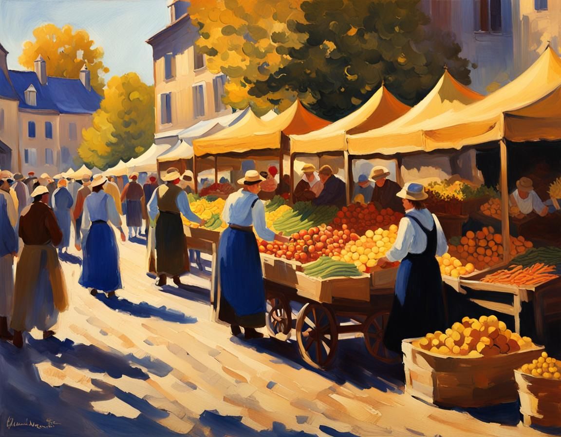 Impressionist Farmer's Market Scene in Earthy Tones