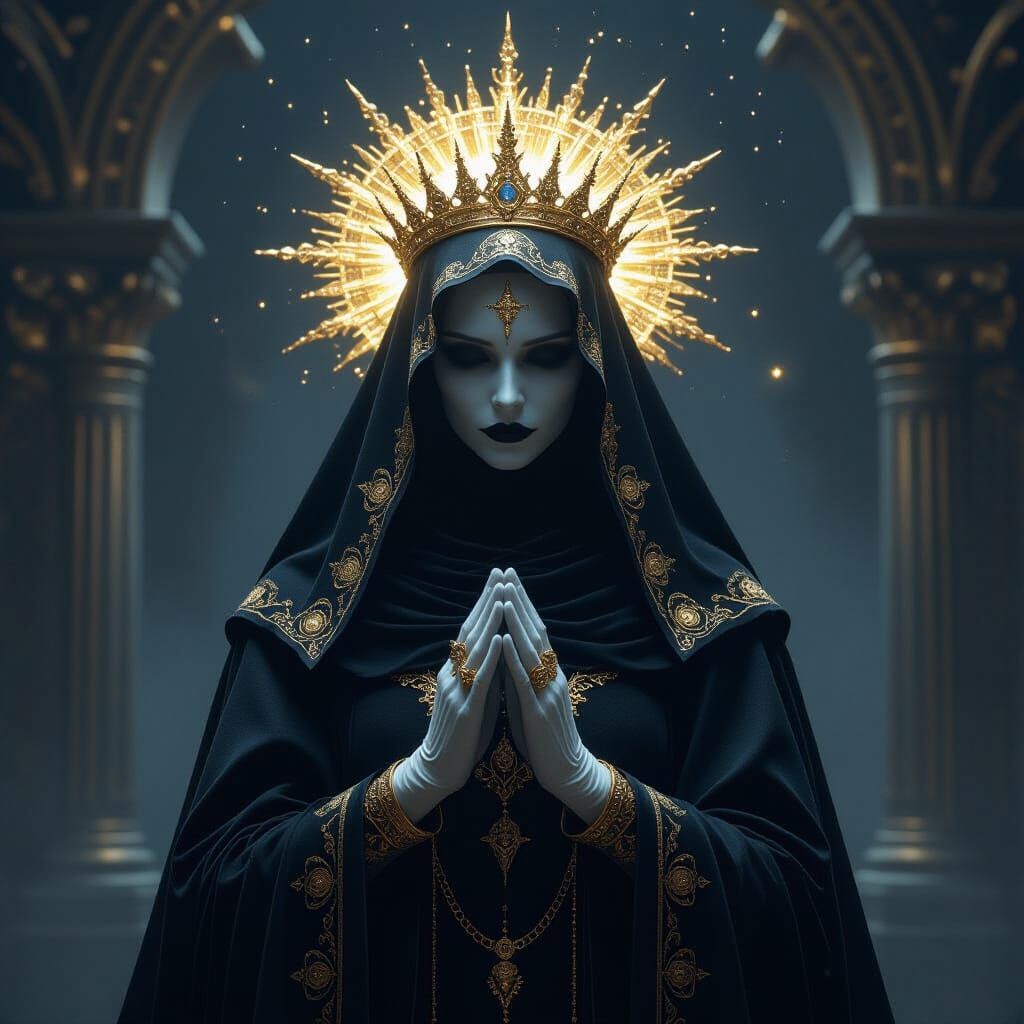 Mysterious Figure Cloaked in Gold and Black