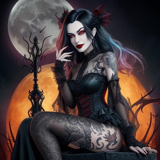 An enchantingly beautiful, venomous  female vampire with  bl...