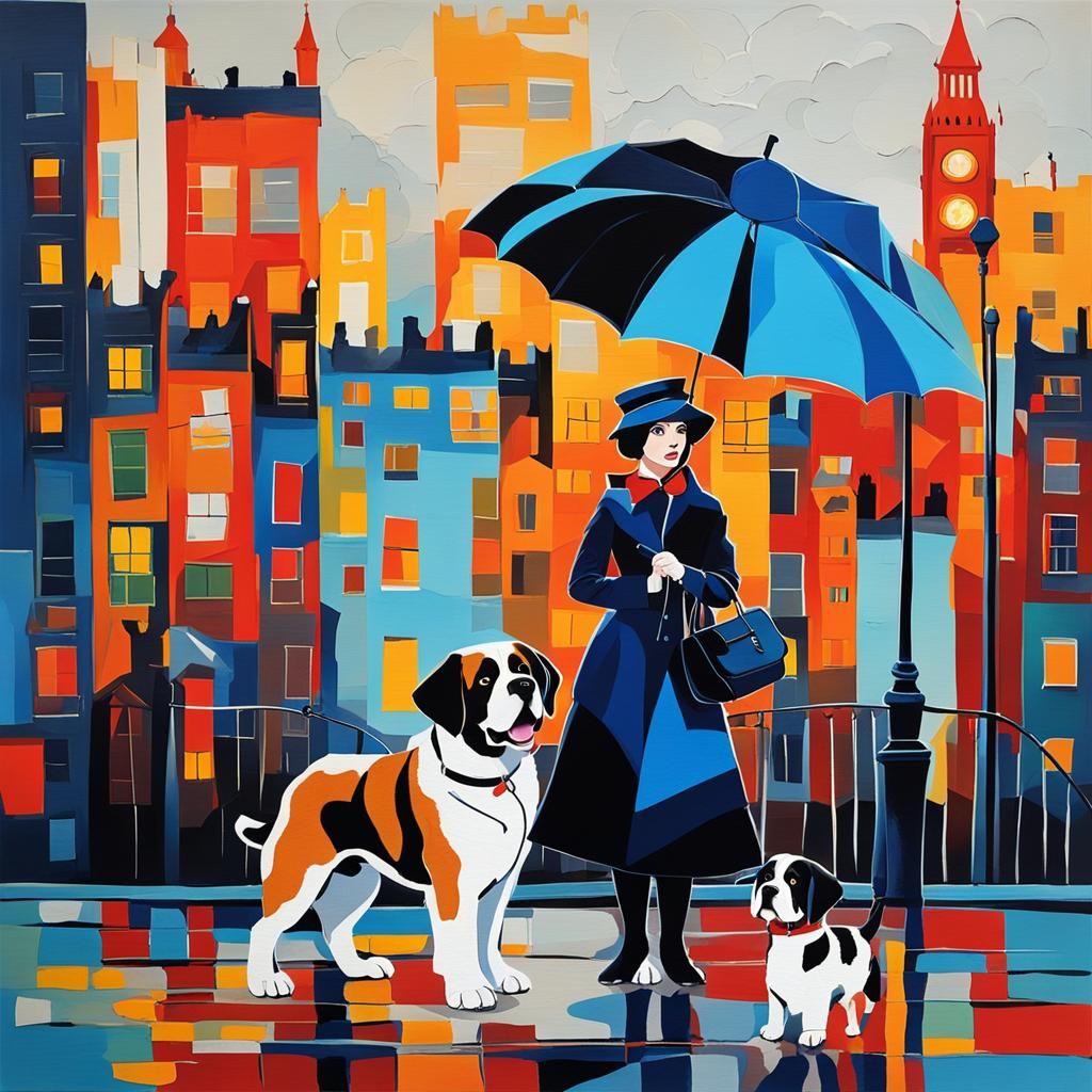 Mary Poppins in London: Abstract Art with Puppy