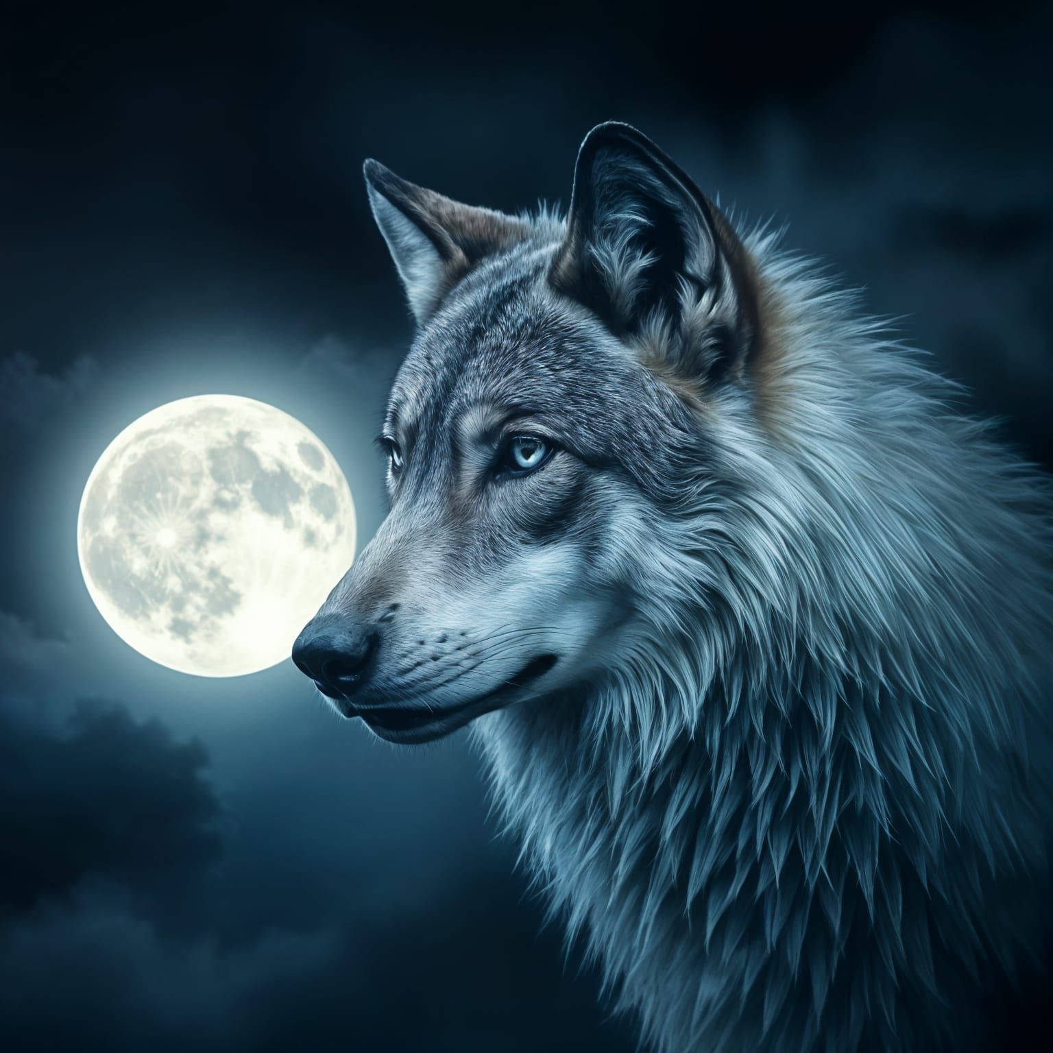 Dual Exposure Wolf and Moon Landscape