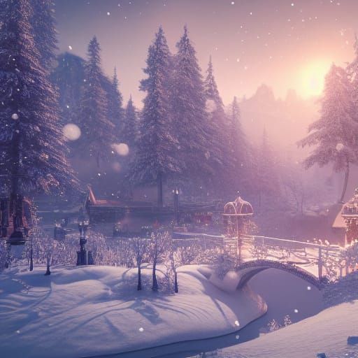 Fantastical Winter Wonderland in Detailed Matte Painting