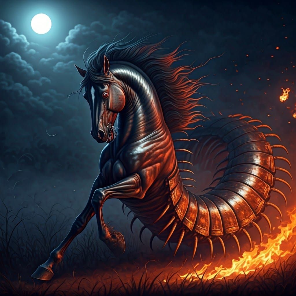 Equine-Centipede Hybrid Galloping in Misty Field