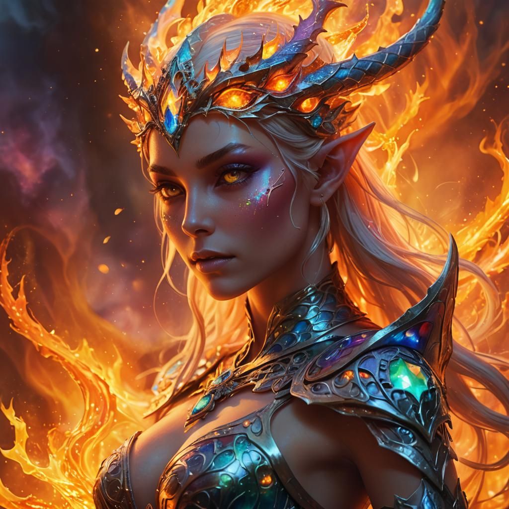 Dragon Princess in Blazing Flames: Surreal Digital Art