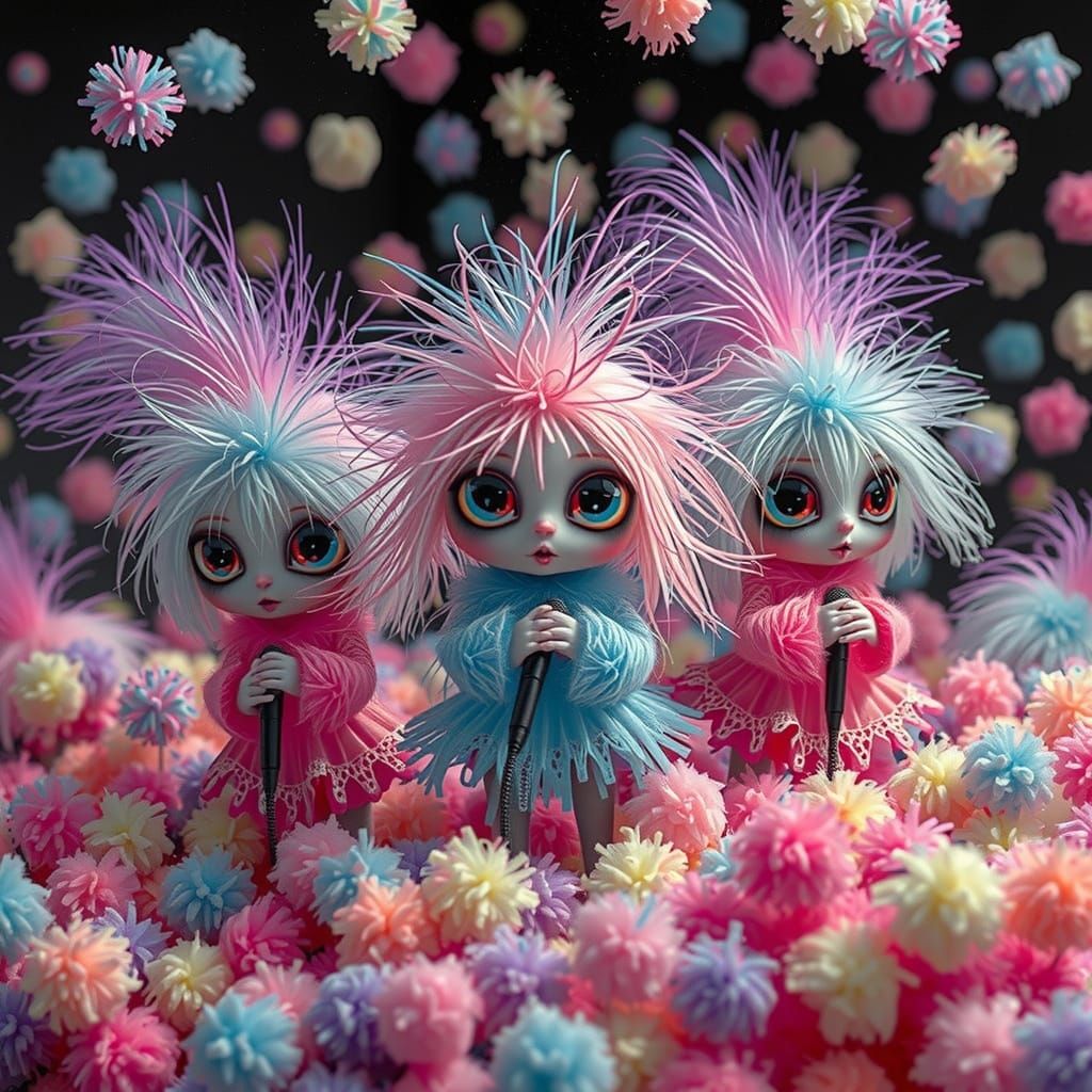 Goth Punk Fairies in Pastel Pompom Rain