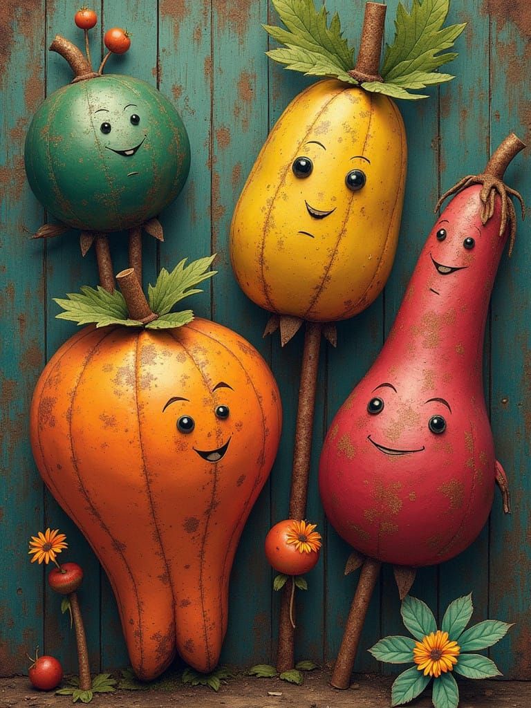 Vibrant Metal Vegetable Characters in Whimsical Surreal Pop ...