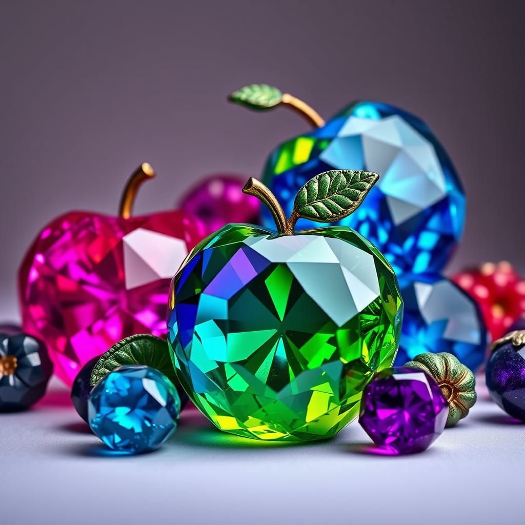 Gemstone Fruit Still Life in Hyperrealistic Style