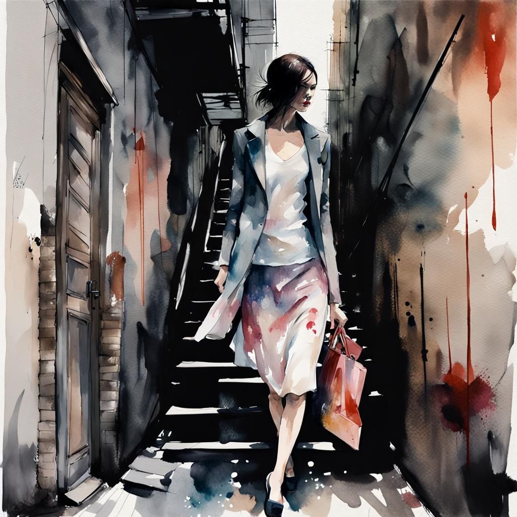 Urban Fashion in Abstract Watercolor Painting