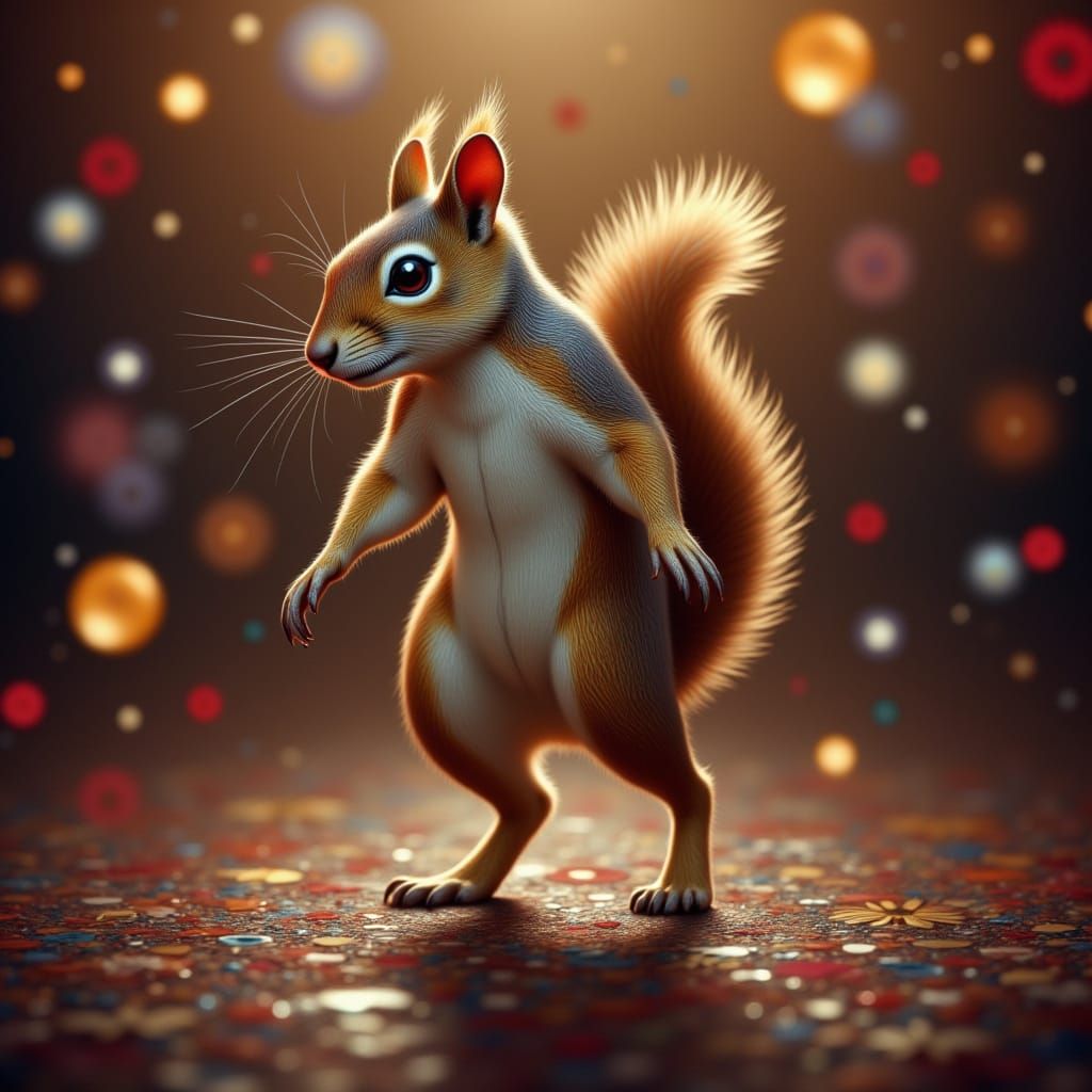 Squirrel Dances Under Disco Ball in Retro Glamour