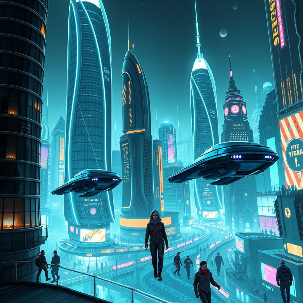 Cyberpunk Cities with Flying Cars and Chrome Skyscrapers