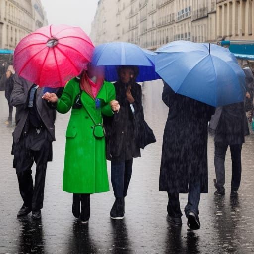 Crowded Rainy Day in Paris with Umbrellas